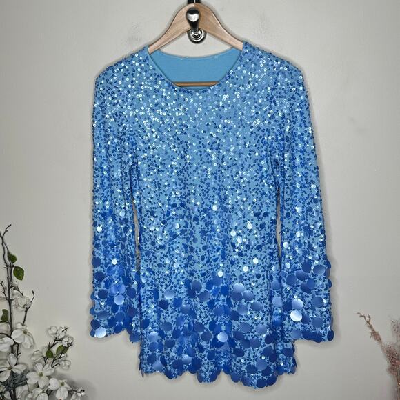 LOVESHACKFANCY Lightning Sequin Mini Dress Misty Blue Sz S $695 {U19} - Picture 3 of 7